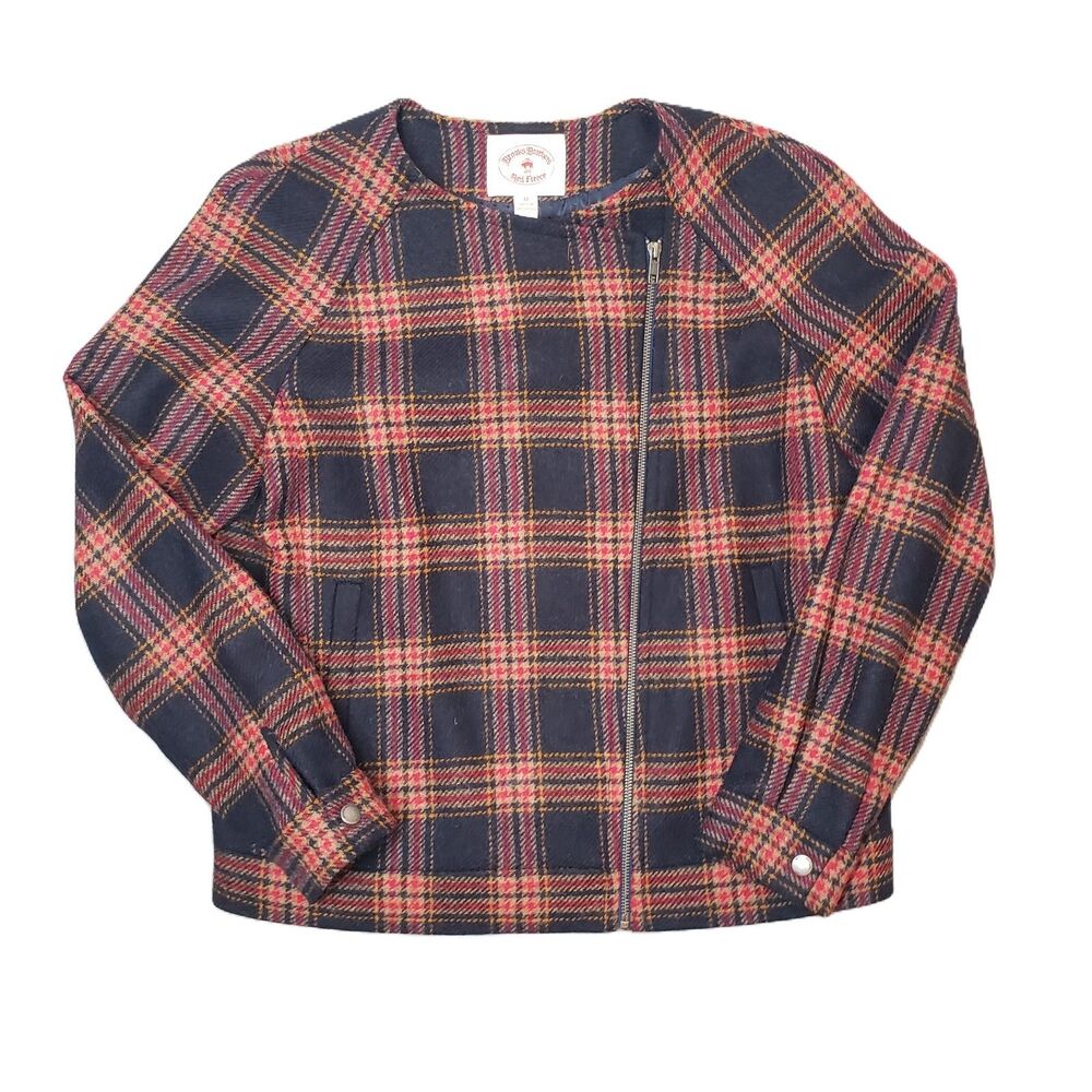 Brooks Brothers Red Fleece Womens Plaid Wool‎ Jacket Asymmetrical Zip Size 12